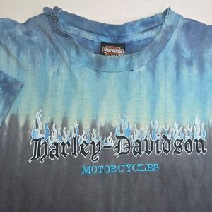 Vintage HARLEY DAVIDSON Distressed Men's Large Flames Blue T-shirt -2205